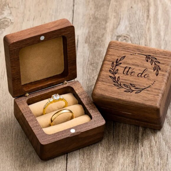 “We Do” Engraved Wooden Ring Box For 2 Rings - Great Wedding or Engagement Gift! - Picture 7 of 7